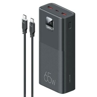 USAMS Powerbank PB68 30000mAh 65W QC3.0+PD pikalataus + USB-C/USB-C 100W kaapeli musta ATXLOGTCTG01 (US-CD185)