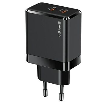 USAMS kuorma. verkkoon. 2xUSB-C T54 40W (vain pää) PD Pikalataus musta/musta CC172TC01 (US-CC172)