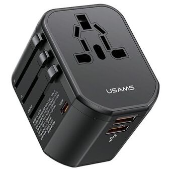 USAMS Latausverkkolaite 2xUSB T59 20W adapteri 4-in-1 US/AU/EU/UK musta CC179TC01 (US-CC179) Yleisvirtalähde matkalle