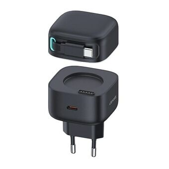 USAMS Lataussuoja 1xUSB-C, jonka mukana tulee USB-C-kaapeli, jossa on kääntyvä liitin (vain liittimen pää), PD + QC 35W Gan Fast Charging, musta XMF-sarja (CC202TC01) (US-CC202)