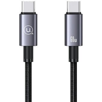 USAMS USB-C-USB-C-kaapeli 60W 0,25m pikalataus – teräksinen/musta US-SJ678USB01 (US-SJ678)