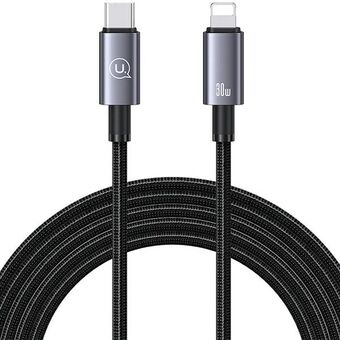 USAMS-kaapeli USB-C:lle Lightningille 30W 2m nopeaan lataukseen, teräsväri/häivyttynyt SJ665USB01 (US-SJ665)