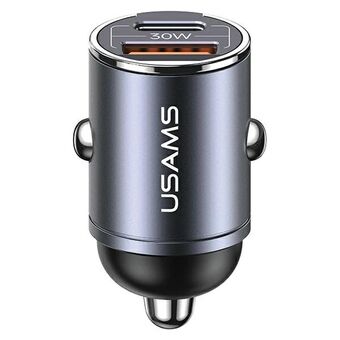 USAMS 1xUSB+1xUSB-C C38 30W PD Nopea Lataus, jossa on sisäänrakennettu teräksinen/suojattu rengas CC206CC01 (US-CC206)