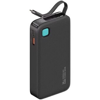 USAMS Powerbank, jossa on USB-C-rullakaapeli, Retractable 10000 mAh PD 20W Nopea Lataus XY-sarja musta 10KCD22401 (US-CD224)