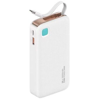 USAMS Powerbank USB-C Retractable 10000 mAh PD 20W Pikalataus XY-sarja valkoinen 10KCD22402 (US-CD224)