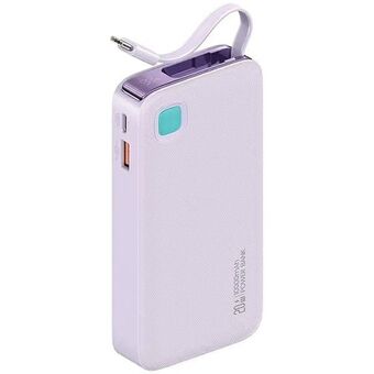 USAMS Powerbank sisäänvedettävällä USB-C-kaapelilla Retractable 10000 mAh PD 20W Nopea Lataus XY-sarja violetti/purple 10KCD22403 (US-CD224)