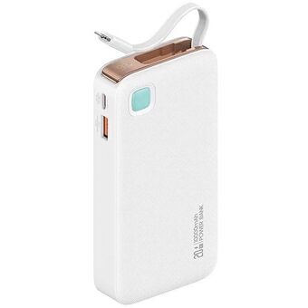 Here is the translation to Finnish:

USAMS Powerbank sisäänvedettävällä kaapelilla Retractable Lightning 10000 mAh PD 20W Fast Charge XY Series valkoinen/white 10KCD22502 (US-CD225)