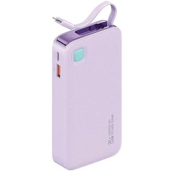 USAMS Powerbank sisäänvedettävällä kaapelilla Retractable Lightning 10000 mAh PD 20W Pikalataus XY Series violetti/purple 10KCD22503 (US-CD225)