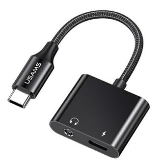 USAMS AU15 -sovitin USB-C - jack 3.5m DAC + USB-C PD60W musta SJ598YPTC01 (US-SJ598)