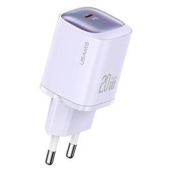 Sure, here is the translation to Finnish:

"USAMS Ład. siec. CC248 20W GaN USB-C Pikalataus HC-sarja violetti/purple CC248TC03"