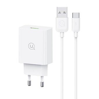 USAMS 18W Verkkolaturi + 1m USB-C/USB-A Kaapeli Pikalataus valkoinen/white series SC SCXLTZ02