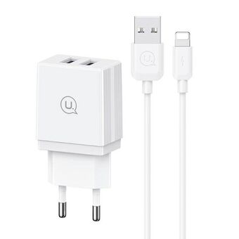 USAMS Ład. siec. 2xUSB 18W + kaapeli Lightning/USB-A Fast Charging valkoinen/white series HC HCXLTZ01