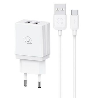 USAMS Verkkolaturi 2xUSB-A + USB-C/USB-A kaapeli Pikalataus valkoinen/white series HC HCXLTZ03