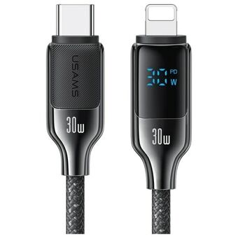 USAMS USB-C - Lightning kaapeli 30W 1,2m Digitaalinen näyttö Sinkkiseos Pikalataus Datan siirtokaapeli HX-sarja SJ741USB01 (US-SJ741)