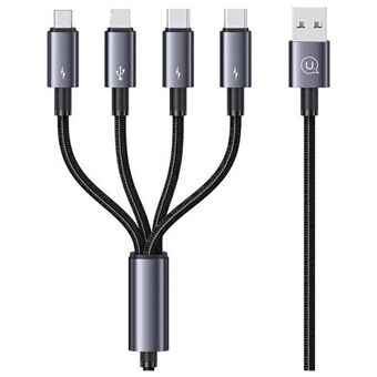 USAMS Kaapeli 4in1 2xUSB-C/Lightning/MicroUSB 15W 1,2m Alumiiniseos Tiedonsiirtokaapeli Sufeng-sarja SJ739USB101 (US-SJ739)