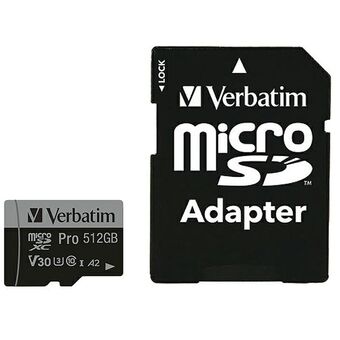 Verbatim microSD-kortti 512GB + adapteri Pro U3 musta/black 47046