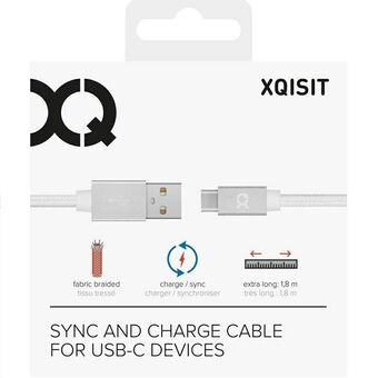 Xqisit Cotton USB C 3.0 kaapeli valkoinen 1,8m 27748