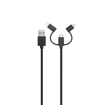 Xqisit Combo -kaapeli USB A -microUSB/USB-C /salamusta/musta 29979