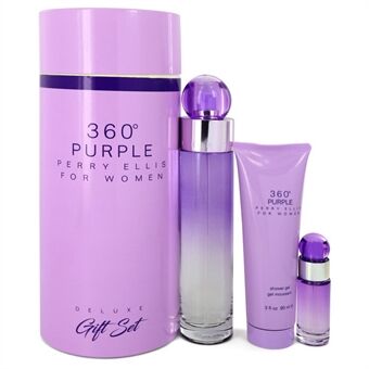 Perry Ellis 360 Purple by Perry Ellis - Gift Set -- 3.4 oz Eau De Parfum Spray + .25 oz Mini EDP Spray + 3 oz Shower Gel - naisille