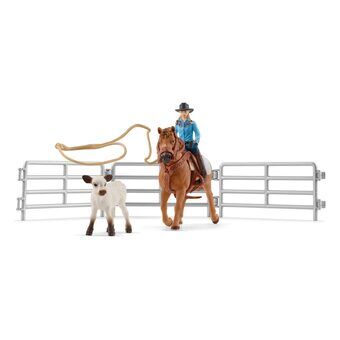 Schleich Farm World köysittely cowgirlin kanssa 42577