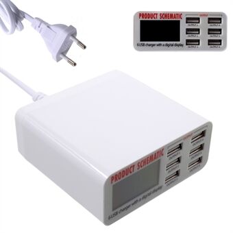 6 USB-porttia laturi digitaalisella näytöllä 30W yhteensä 5V / 6A lähtö - EU-pistoke