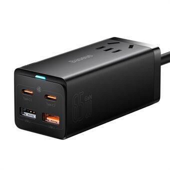 BASEUS GaN3 Pro Pöytäpistorasia AC+2 USB+2 Type-C Porttia 65W CN-pistoke Pistorasia 1m Type-C - Type-C Kaapelilla - Musta