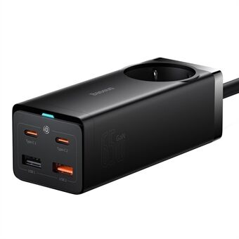 BASEUS Virtalähde 65W GaN3 Pro Laturi, jossa AC, 2 Type-C, 2 USB Kannettava Virtalähdesovitin (EU-pistoke) - Musta