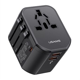 USAMS US-CC179 T59 Kaksinkertainen USB + Tyypin C PD 20W Pikalataus PC-virtasovitin Maailmanlaajuinen matkamuunnin