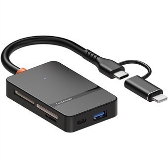 Huawei / Xiaomi / Samsung 8-in-1 Kortinlukija Type-C + iP SD / TF / MS / CF1 / Type-C / USB 3.0 U-levynlukusovitin