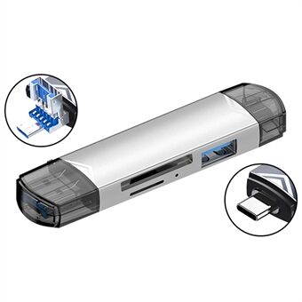 MICRODRIVE 6-in-1 Alumiiniseoskortinlukija USB2.0 / Type-C -liittimellä