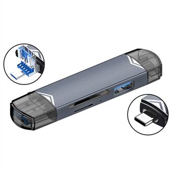 MICRODRIVE 6-in-1 Alumiiniseos kortinlukija USB2.0 / Type-C -liittimellä