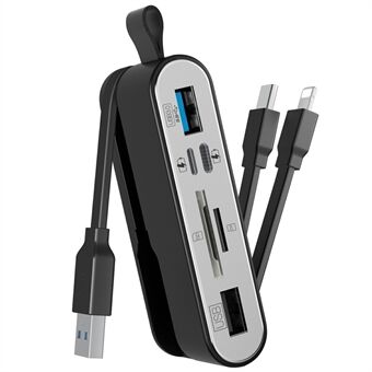 NK1058 3-in-1 USB 3.0 + USB-C + iP SD / TF -kortinlukija USB-jakaja-adapteri hiirelle ja näppäimistölle