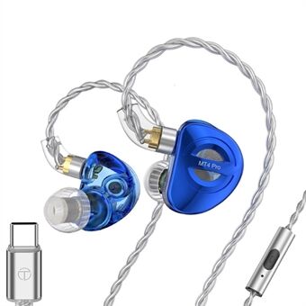 TRN MT4 PRO Irrotettavalla Type-C-kaapelilla Varustettu In-Ear Kuuloke Kahdella Dynaamisella Kuuloke-elementillä HiFi Monitori Kuulokkeet Mikrofonilla - Sininen