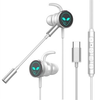 Type-C Plug Langallinen in-ear-kuuloke RGB Breathing Light E-sport-pelimusiikkikuuloke kahdella mikrofonilla - hopea