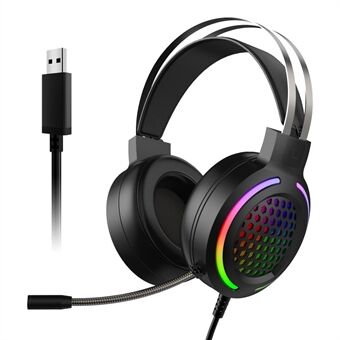 G12 Honeycomb Holes Design 7.1-kanavainen USB langallinen Over-Ear E-urheilukuulokkeet RGB Light -tietokonepelikuulokkeet