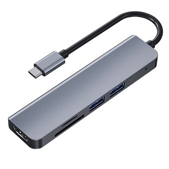 2008N 5-in-1 monitoiminen C-tyypin ja keskittimen sovitin USB 3.0 TF SD-kortinlukijaportilla