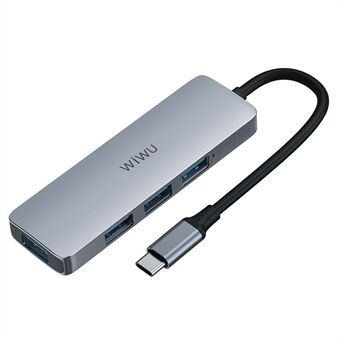 WIWU Alpha 440 Pro Type-C Hub, jossa on 4 X USB 3.0 -porttia, nopea tiedonsiirtoadapteri