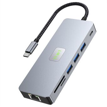 2411 Type-C Hubi, jossa on 3xUSB 3.0+HD+VGA+2xKortinlukija+PD 100W+RJ45 Ethernet+3.5mm AUX+USB-C