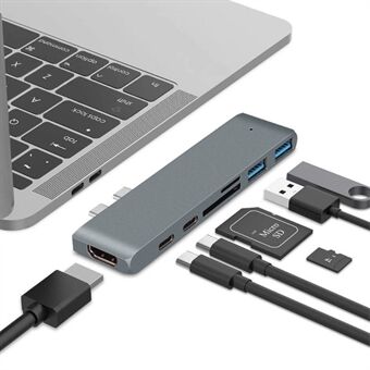 Dual USB-C Hub Type-C - Thunderbolt 3 + Type-C + 4K HDMI + USB 3.0 x 2 + SD + MicroSD-kortinlukijasovitin