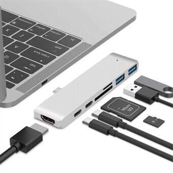 Dual USB-C Hub Type-C - Thunderbolt 3 + Type-C + 4K HDMI + USB 3.0 x 2 + SD + MicroSD-kortinlukijasovitin