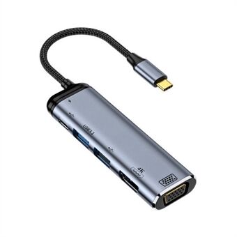 USB-C Hub Type-C - VGA+4K 60Hz HD+USB-A+USB3.1++PD 100W -muunnin HDTV- moniliitäntäsovitin näyttöjen käyttöön