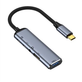 USB-C -keskitinsovitin tyyppi-C 2xUSB +Tyyppi-C+3,5 mm liitäntä+ PD 100W telakointiasema