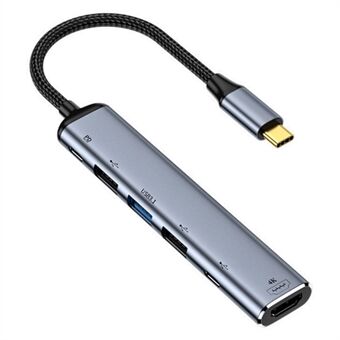 USB-C Hub -sovitin, Type-C 4K 60Hz HD+USB 3.1+USB 2.0x2+USB 3.0+PD 100W -muunnindokki