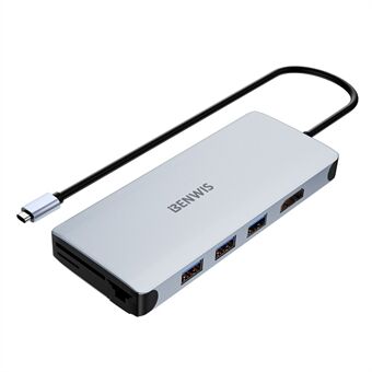 BENWIS MP-HUB-3 12-in-1 Type-C Hub 4K 30Hz HD Video -verkko USB moniliitäntäinen USB-C-sovitin