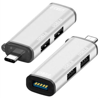 ADS-302C Type-C -sovitinnavi Hub USB 3.0:lle + Kaksinkertainen USB 2.0 -laajennusasema.