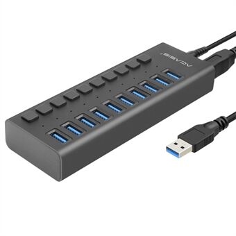 ACASIS HS-710MG 10-porttinen USB3.0-jakaja 5Gbps nopea lähetyslataustelakka USB-keskitin itsenäisellä kytkimellä