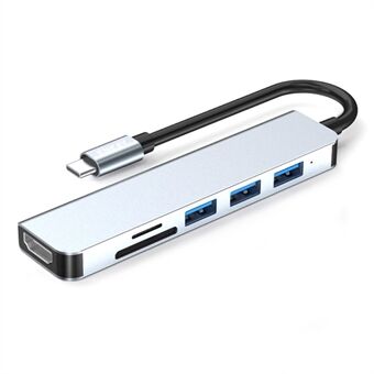 ENKAY HAT Prince 6-in-1 Type-C Hub Multiport Adapter Dongle, 4K HD -videolähtö + USB 3.0 + 2xUSB 2.0 + 2x kortinlukijapaikat