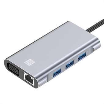 JUNSUNMAY JSM-HUB002 USB-C-telakointiasemakeskitin HD 4K -ulostulolla, VGA, PD-laturi, USB 3.0, 2xUSB 2.0, RJ45 Ethernet 1000M -portti