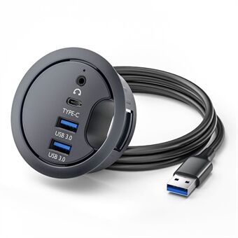 U3-095-HUB05 USB 3.0 Hub 2xUSB3.0 + 3,5 mm + Type-C 60 mm työpöydän kaapelitiiviste jakaja telakka-asema