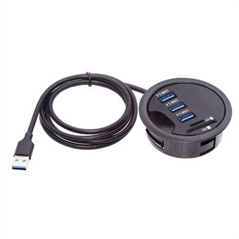 U3-095-HUB02 3X USB 3.0 Hubi SD-/TF-korttipaikalla ja 60mm pöytäaukolla - Jakaja-asema työpöydälle pöytäkoneelle